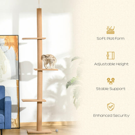 260cm Floor to Ceiling Cat Tree with 3 Perches Flannel Upholstery - Brown