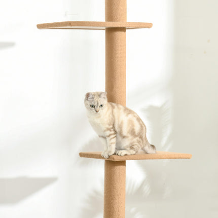 260cm Floor to Ceiling Cat Tree with 3 Perches Flannel Upholstery - Brown