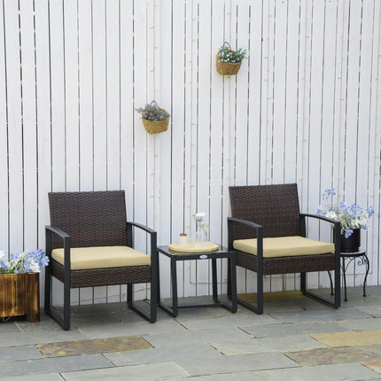 3 Piece PE Rattan Garden Bistro Set with Cushioned Seats - Beige