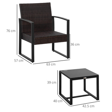 3 Piece PE Rattan Garden Bistro Set with Cushioned Seats - Beige