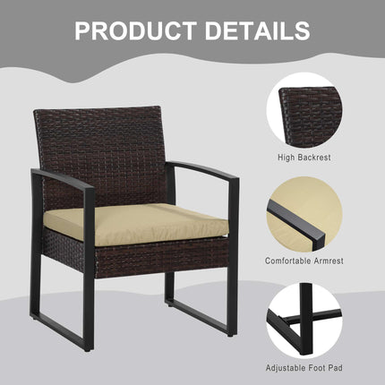 3 Piece PE Rattan Garden Bistro Set with Cushioned Seats - Beige
