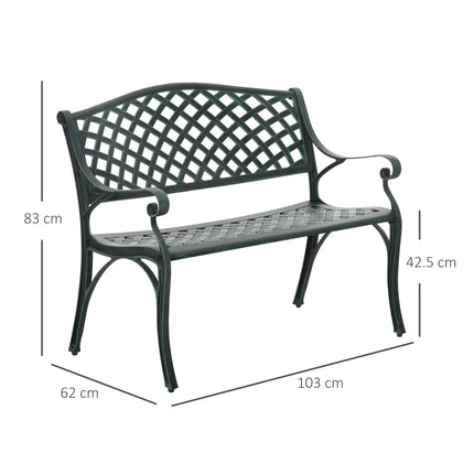 Cast Aluminium 2-Seater Outdoor Garden Bench Antique Patio Loveseat - Verdigris