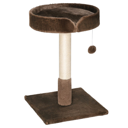 Small Indoor Cat Tree with Sisal Scratching Post, Bed Cushion & Ball Toy - Brown
