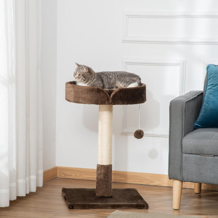 Small Indoor Cat Tree with Sisal Scratching Post, Bed Cushion & Ball Toy - Brown