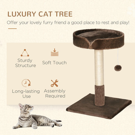 Small Indoor Cat Tree with Sisal Scratching Post, Bed Cushion & Ball Toy - Brown