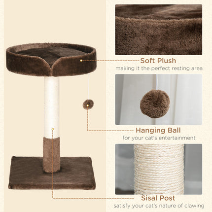 Small Indoor Cat Tree with Sisal Scratching Post, Bed Cushion & Ball Toy - Brown