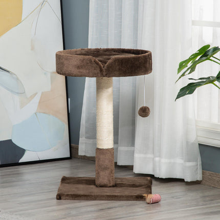 Small Indoor Cat Tree with Sisal Scratching Post, Bed Cushion & Ball Toy - Brown