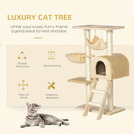 Cat Tree Tower Kitten Activity Centre with Scratching Post, Hammock, Condo, Basket & Ladder 98 cm - Beige