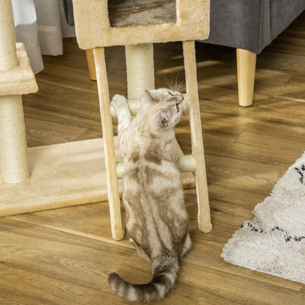 Cat Tree Tower Kitten Activity Centre with Scratching Post, Hammock, Condo, Basket & Ladder 98 cm - Beige