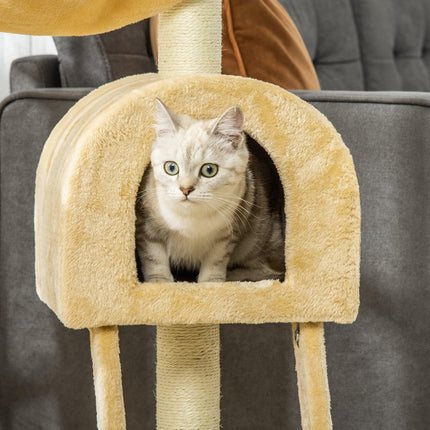 Cat Tree Tower Kitten Activity Centre with Scratching Post, Hammock, Condo, Basket & Ladder 98 cm - Beige