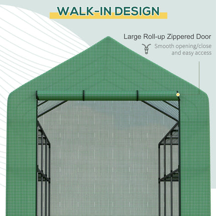 Poly Tunnel Steeple Walk-In Garden Greenhouse with Removable Cover & Shelves 244x180x210cm - Green