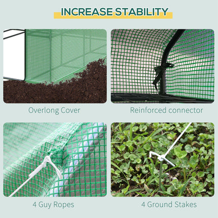 Poly Tunnel Steeple Walk-In Garden Greenhouse with Removable Cover & Shelves 244x180x210cm - Green