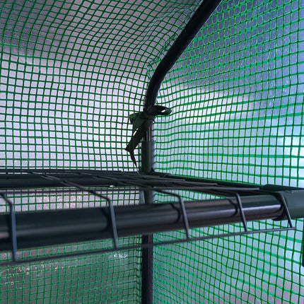 Poly Tunnel Steeple Walk-In Garden Greenhouse with Removable Cover & Shelves 244x180x210cm - Green