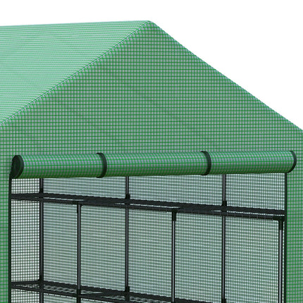 Poly Tunnel Steeple Walk-In Garden Greenhouse with Removable Cover & Shelves 244x180x210cm - Green