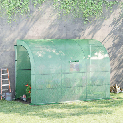 Walk-In Lean-To Greenhouse with 6 Shelves and Windows - Green