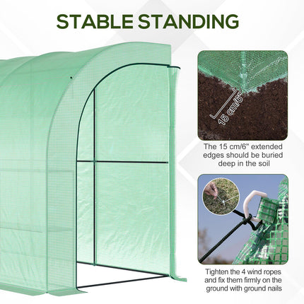 Walk-In Lean-To Greenhouse with 6 Shelves and Windows - Green