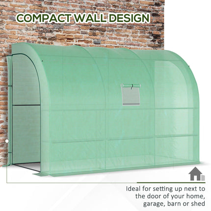 Walk-In Lean-To Greenhouse with 6 Shelves and Windows - Green