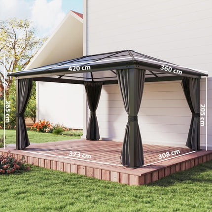 4 Metre Hardtop Gazebo Set with Aluminium Frame and UV Resistant Roof - Black and Dark Grey
