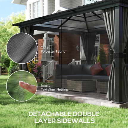 4 Metre Hardtop Gazebo Set with Aluminium Frame and UV Resistant Roof - Black and Dark Grey