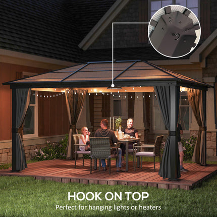 4 Metre Hardtop Gazebo Set with Aluminium Frame and UV Resistant Roof - Black and Dark Grey