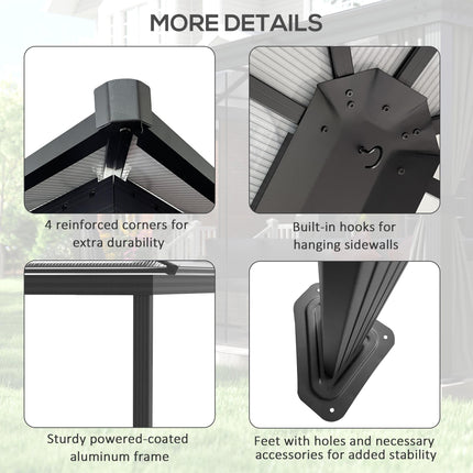 4 Metre Hardtop Gazebo Set with Aluminium Frame and UV Resistant Roof - Black and Dark Grey