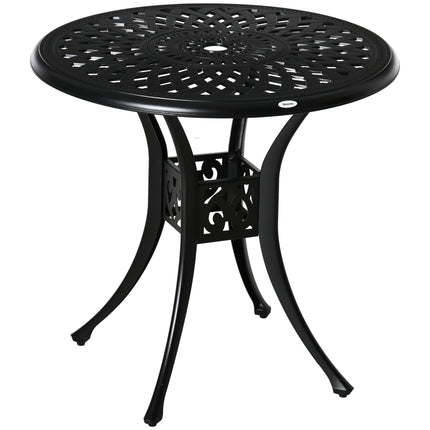 78cm Round Garden Dining Table with Parasol Hole Antique Cast Aluminium - Black