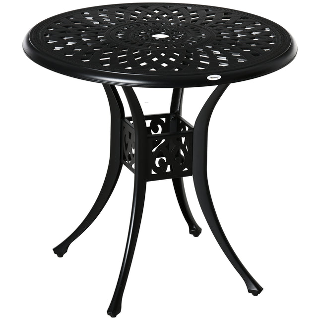 78cm Round Garden Dining Table with Parasol Hole Antique Cast Aluminium - Black
