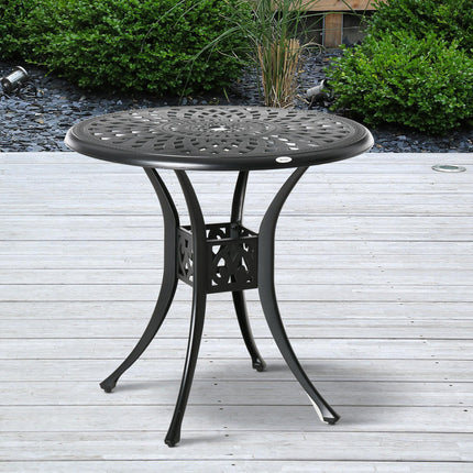 78cm Round Garden Dining Table with Parasol Hole Antique Cast Aluminium - Black