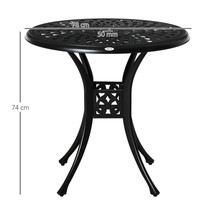 78cm Round Garden Dining Table with Parasol Hole Antique Cast Aluminium - Black