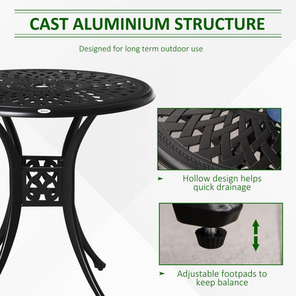 78cm Round Garden Dining Table with Parasol Hole Antique Cast Aluminium - Black