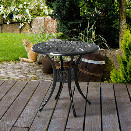 78cm Round Garden Dining Table with Parasol Hole Antique Cast Aluminium - Black