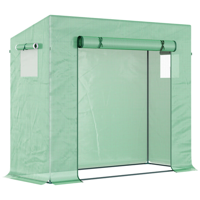 Walk-In Garden Greenhouse with Steel Frame, PE Cover & Zipper Door - Green