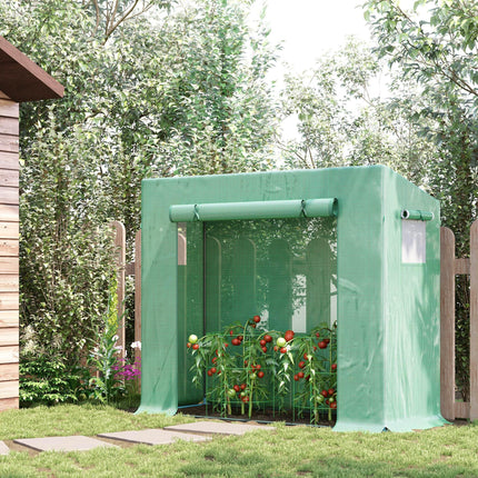 Walk-In Garden Greenhouse with Steel Frame, PE Cover & Zipper Door - Green