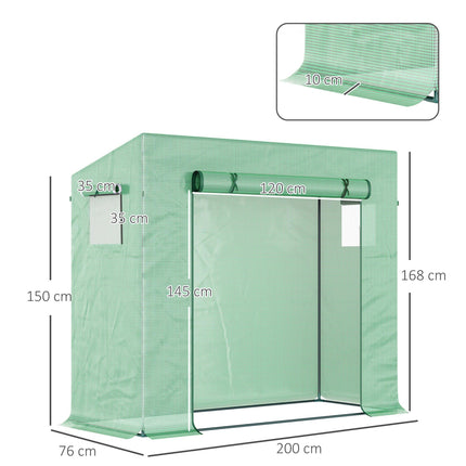 Walk-In Garden Greenhouse with Steel Frame, PE Cover & Zipper Door - Green