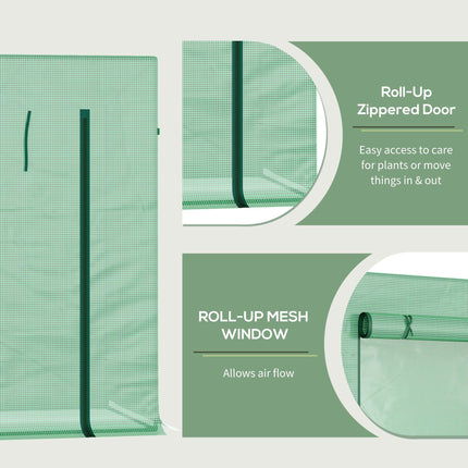 Walk-In Garden Greenhouse with Steel Frame, PE Cover & Zipper Door - Green