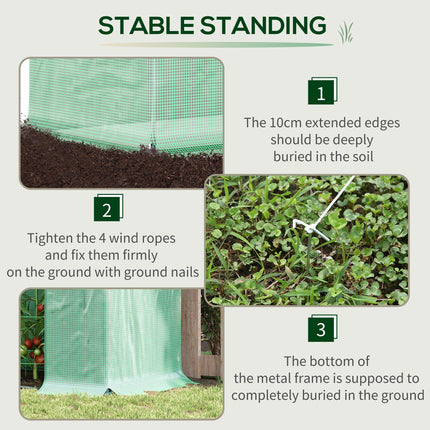 Walk-In Garden Greenhouse with Steel Frame, PE Cover & Zipper Door - Green