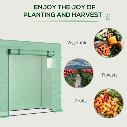 Walk-In Garden Greenhouse with Steel Frame, PE Cover & Zipper Door - Green