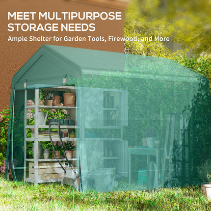 8 x 6.5 ft Outdoor Garden Storage Shed, Waterproof Bike Tent with Double Roll-up Zipper Door for Garden Tools, Green
