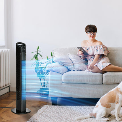 Freestanding Tower Fan with 3 Speeds, 3 Modes, 7.5h Timer & 70° Oscillation - Black