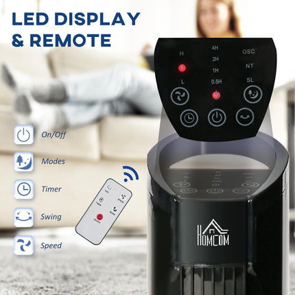 Freestanding Tower Fan with 3 Speeds, 3 Modes, 7.5h Timer & 70° Oscillation - Black