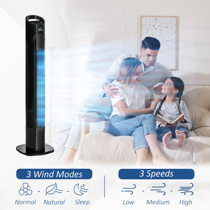 Freestanding Tower Fan with 3 Speeds, 3 Modes, 7.5h Timer & 70° Oscillation - Black
