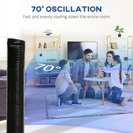 Freestanding Tower Fan with 3 Speeds, 3 Modes, 7.5h Timer & 70° Oscillation - Black