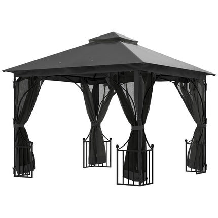 3 x 3 Metre Garden Gazebo with Double Tier Sun Shade - Dark Grey
