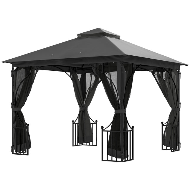 3 x 3 Metre Garden Gazebo with Double Tier Sun Shade - Dark Grey