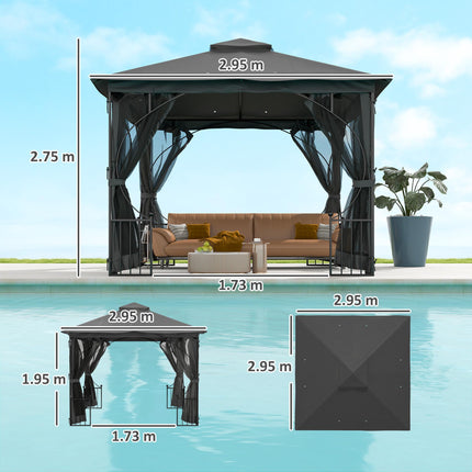 3 x 3 Metre Garden Gazebo with Double Tier Sun Shade - Dark Grey