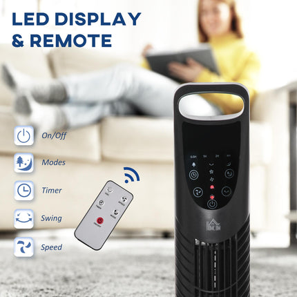 36'' Freestanding Tower Fan with 3 Speeds, 3 Modes, 7.5h Timer & 70° Oscillation - Black