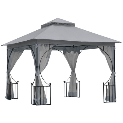 3x3 Metre Garden Gazebo with Mesh Sides and Metal Frame - Light Grey