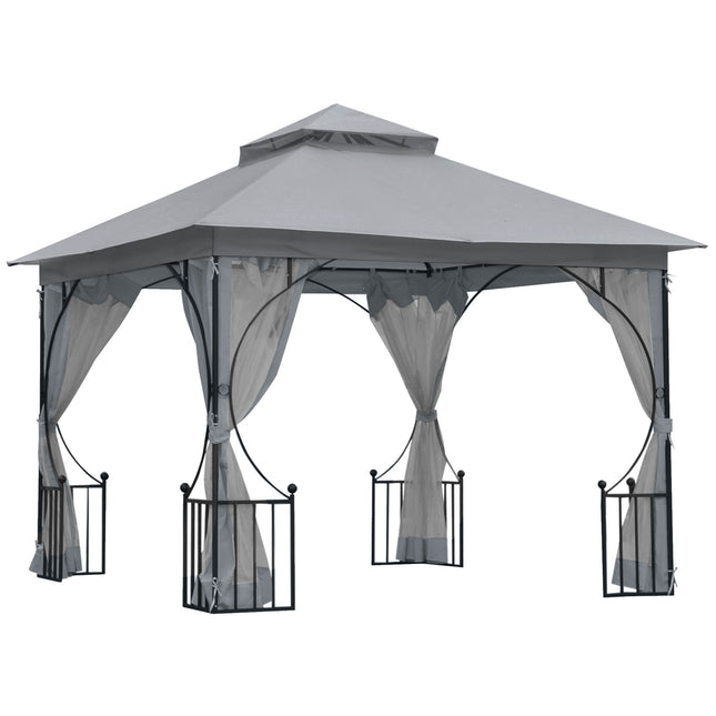 3x3 Metre Garden Gazebo with Mesh Sides and Metal Frame - Light Grey
