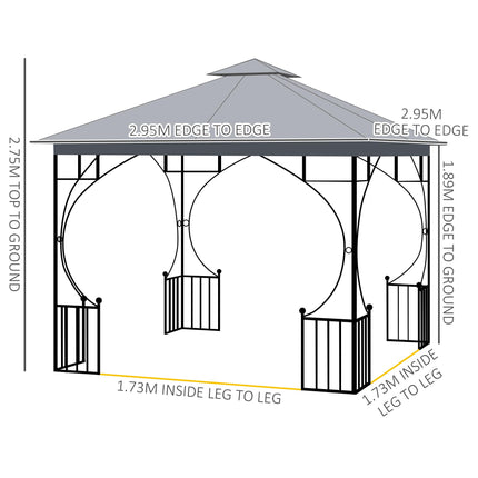 3x3 Metre Garden Gazebo with Mesh Sides and Metal Frame - Light Grey
