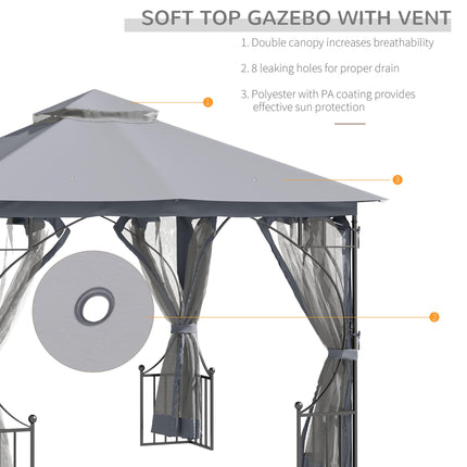 3x3 Metre Garden Gazebo with Mesh Sides and Metal Frame - Light Grey